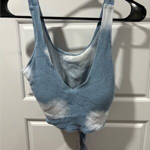 Gilly Hicks Blue and White Ribbed Crop Tank Top